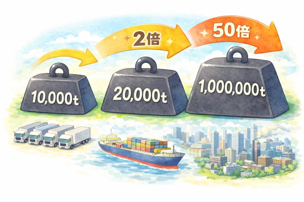 1万トンは何キロ?身近な例・比較で一発理解|2万トン・100万トンとの違い | ミテポチ