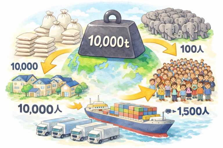 1万トンは何キロ?身近な例・比較で一発理解|2万トン・100万トンとの違い | ミテポチ