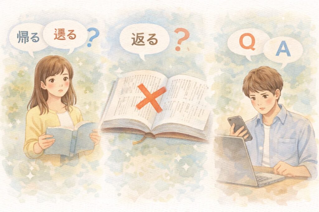 意味で迷わない!「帰る」「還る」「返る」の違いと使い分け完全ガイド【例文・英語付き】 | ミテポチ